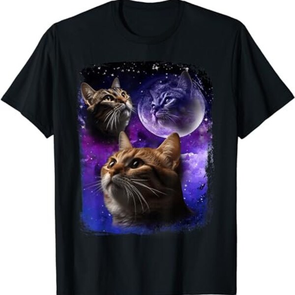 Cat Howling at Moon Galaxy Funny Three Cats Howl wolf meme  T-Shirt, Sweatshirt, Hoodie - 35556