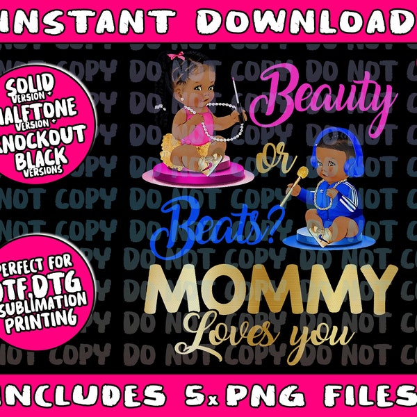 Cute Beauty Or Beat Mommy Loves You - Gender Reveal Party Png Bundle, Trending Png, Popular Printable