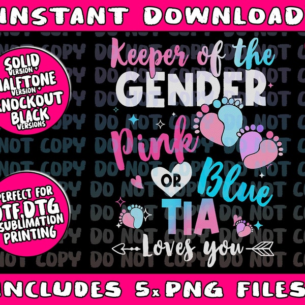 Keeper of the Gender Tia Loves You Gender Reveal Png Bundle, Trending Png, Popular Printable