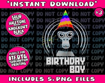 Gorilla Tag Birthday Boy VR Gamer For Kids Teen Men Png Bundle, Trending Png, Popular Printable