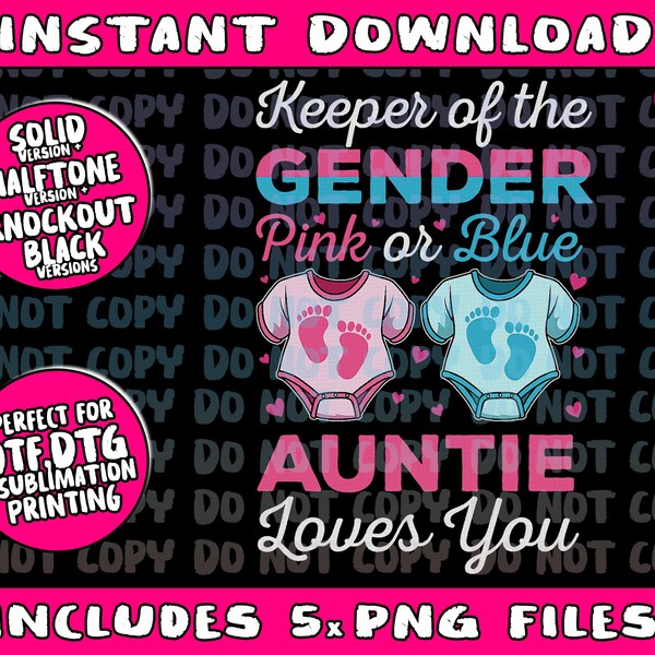 Keeper Of The Gender Auntie Loves You Baby Announcement Aunt Png Bundle, Trending Png, Popular Printable