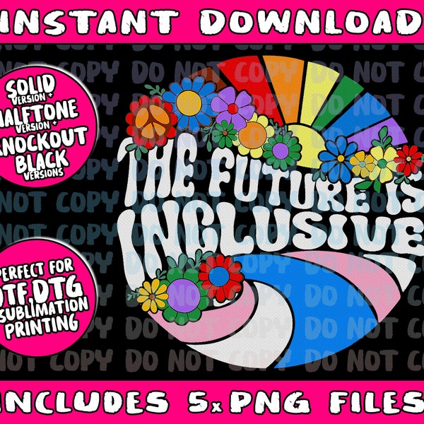 Retro The Future Is Inclusive Lgbt Gay Rights Pride Groovy Png Bundle, Trending Png, Popular Printable