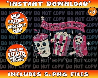 Let's Watch Horror Movies Funny Halloween Costume  Png Bundle, Trending Png, Popular Printable