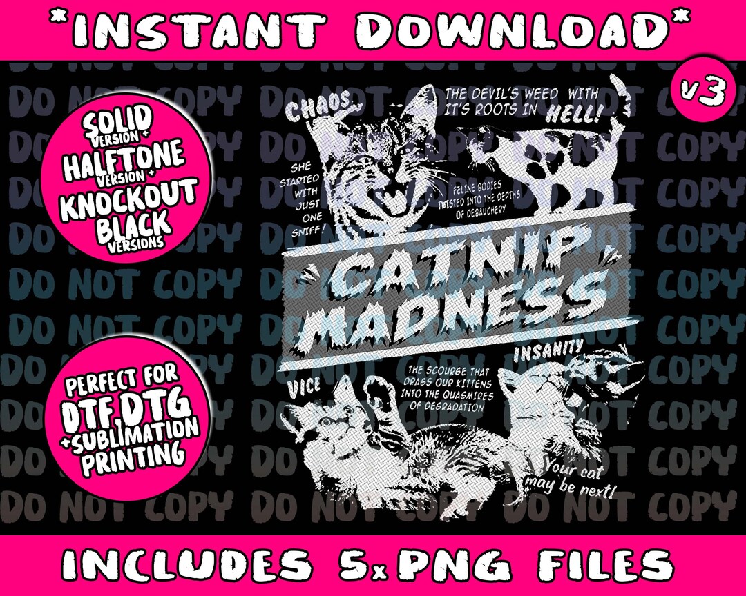 Catnip Madness Cute Kitten Funny Cat Pet Humor Png Bundle, Trending Png ...