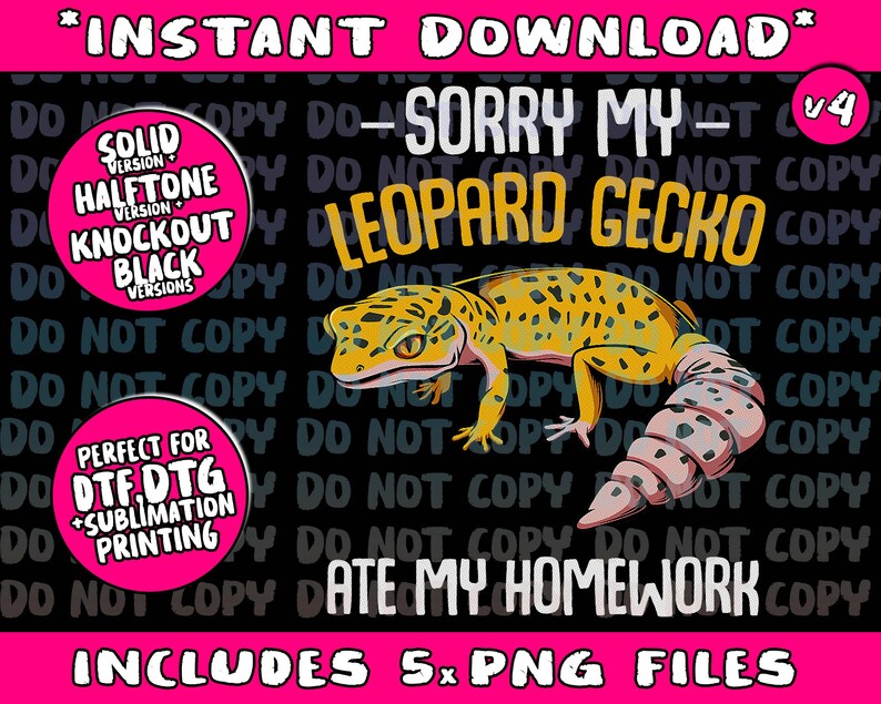 Sorry My Leopard Gecko Ate My Homework Cute Adorable Pet Png Bundle, Trending Png, Popular Printable image 4