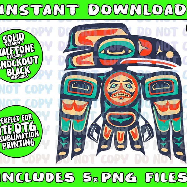 Alaska Raven Haida Tribal Art Native American Totem Png Bundle, Trending Png, Popular Printable