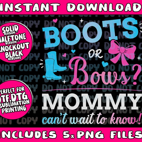 Gender reveal boots or bows mommy matching baby party Png Bundle, Trending Png, Popular Printable