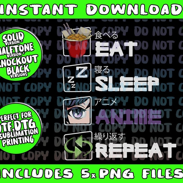 Eat Sleep Anime Repeat Kawaii Otaku Manga Japan Fan Kanji Png Bundle, Trending Png, Popular Printable