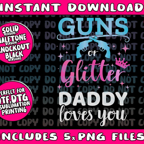 Mens Gender reveal guns or glitter daddy matching baby party Png Bundle, Trending Png, Popular Printable