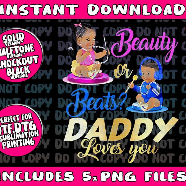 Cute Beauty Or Beat Daddy Loves You - Gender Reveal Party Png Bundle, Trending Png, Popular Printable