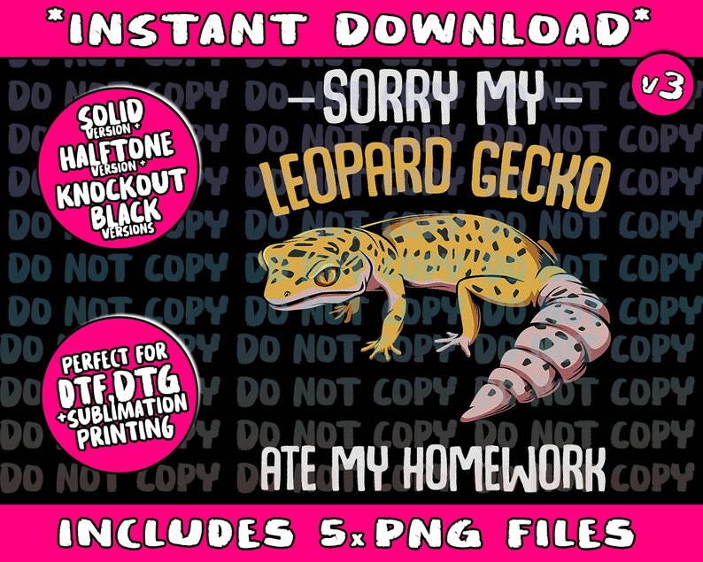 Sorry My Leopard Gecko Ate My Homework Cute Adorable Pet Png Bundle, Trending Png, Popular Printable image 1