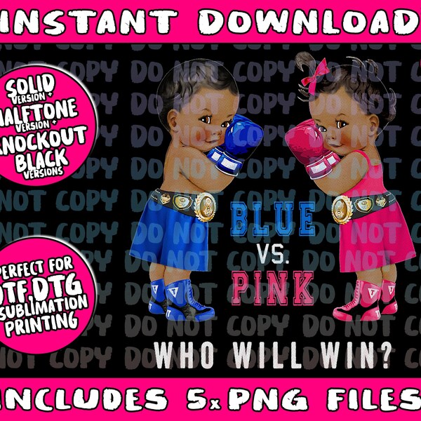 Blue vs Pink Ethnic Boxing Babies Gender Reveal sPng Bundle, Trending Png, Popular Printable