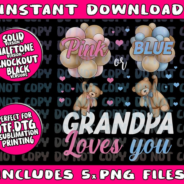 Bears Pink Or Blue Grandpa Loves You Gender Reveal Png Bundle, Trending Png, Popular Printable