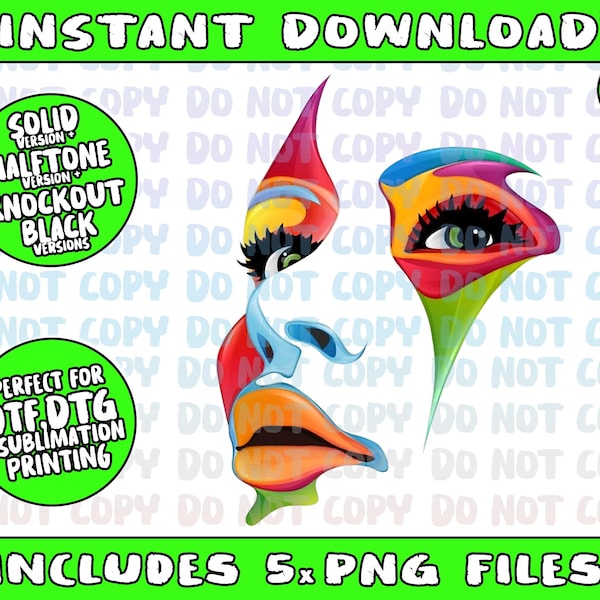 Abstract Colorful Woman Art Face Png Bundle, Trending Png, Popular Printable