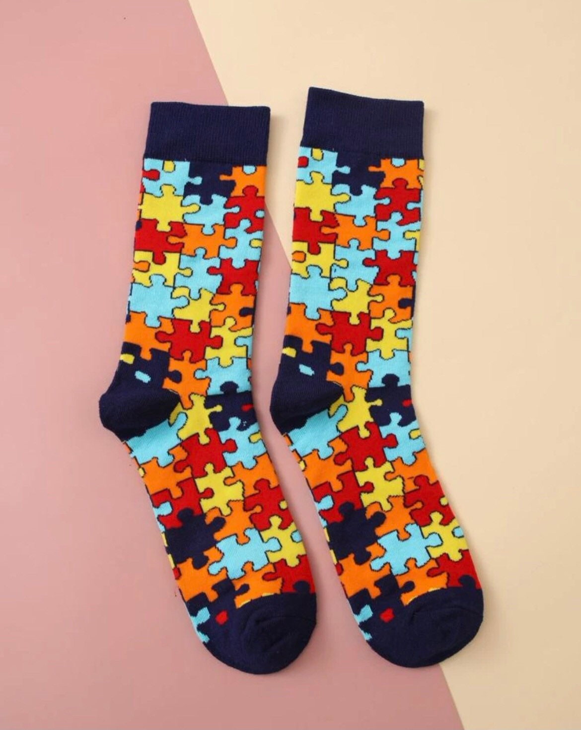 One Size Jigsaw Puzzle Piece Design Pair of Socks - Etsy