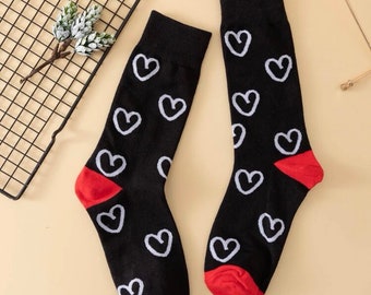 One size Love Hearts Design Pair of Socks, Valentines Anniversary Couple Gift Crew