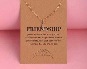 Friendship Rhinestone Moon Charm Necklace Women’s Jewelry Gold