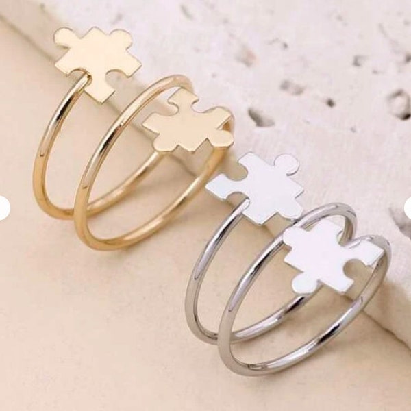 Jigsaw Puzzle Piece Ring Gold Silver Both