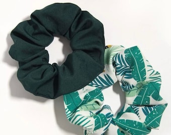 2pc Graphic Hair Scrunchie Green Leaf Leaves Pattern
