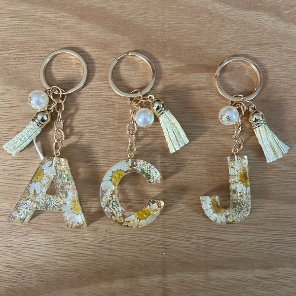 Tassel and Letter  Keychain Bag Charm Initial Monogram Flower Sparkly  Key Chain Accessory