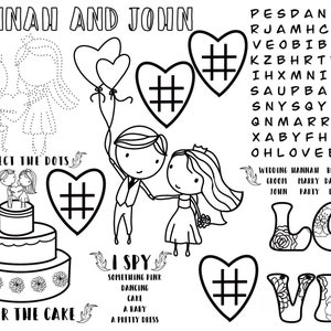 CUSTOM Kids Activity Wedding Digital Illustration, Children Young Customize Reception Kiss Drawing Wife Husband Married image 2