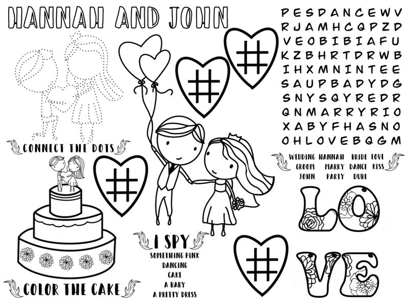 CUSTOM Kids Activity Wedding Digital Illustration, Children Young Customize Reception Kiss Drawing Wife Husband Married image 2