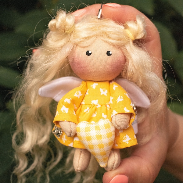 Mini tilda, Poupée miniature, Modèle de poupées, Marionnette au crochet, Mannequin en tissu, Cadeaux pour enfants, Porte-clés fait main, Handgemacht, Ange