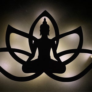 Namaste Wall Mural Wood Decorative Illuminated LED Gift Yoga Buddha Home Interior Sport Balance Lotus