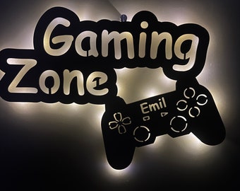 Gaming Zone, Lampe, Wandbild, Controller, Zocker Deko, Holz, personalisiert, Gamer Interieur, Geschenk, Männer, Jungs, Teen