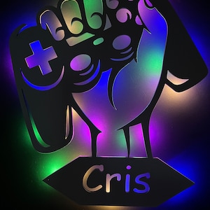 Gaming hand, lamp, wall picture, gamer decoration, wood, personalized, gamer interior, gift, men, boys, teen