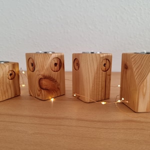 Holz Eulen Kerzenständer I Holzeule aus massivem Fichtenholz mit Aussparung für ein Teelicht I Teelichthalter I Scandi Deko Objekt