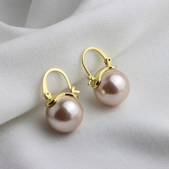 Large Pearl Drop Earrings in Sterling Silver with Leaves
