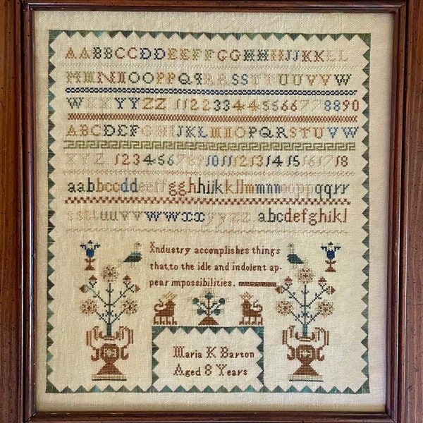 Reproduction Cross Stitch Sampler, Maria K Barton 1842 an English Sampler