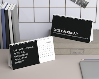 Calendario de escritorio con humor sarcástico en el trabajo 2025 / Calendario con citas motivacionales / Decoración de oficina / Regalo para el jefe / Planificador de productividad