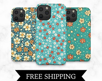 Vintage-Inspired Turquoise Daisy Tough iPhone Case – Retro Floral Design, Shockproof & Chic, iphone 15, iphone 14, iphone 13, iphone 12