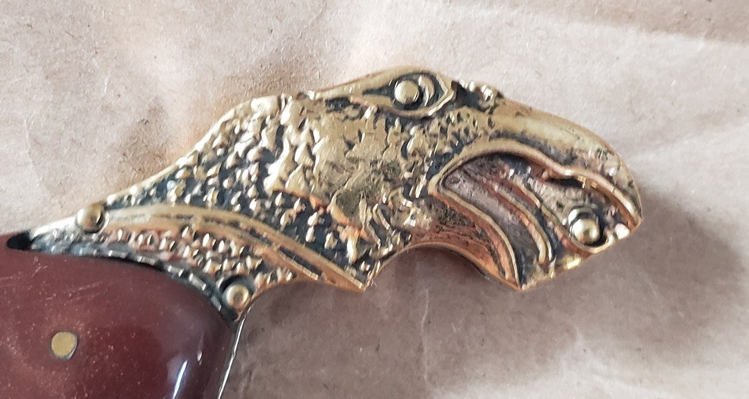 Vintage Folding Pocket Knife buttonactuated Mechanism wood Etsy