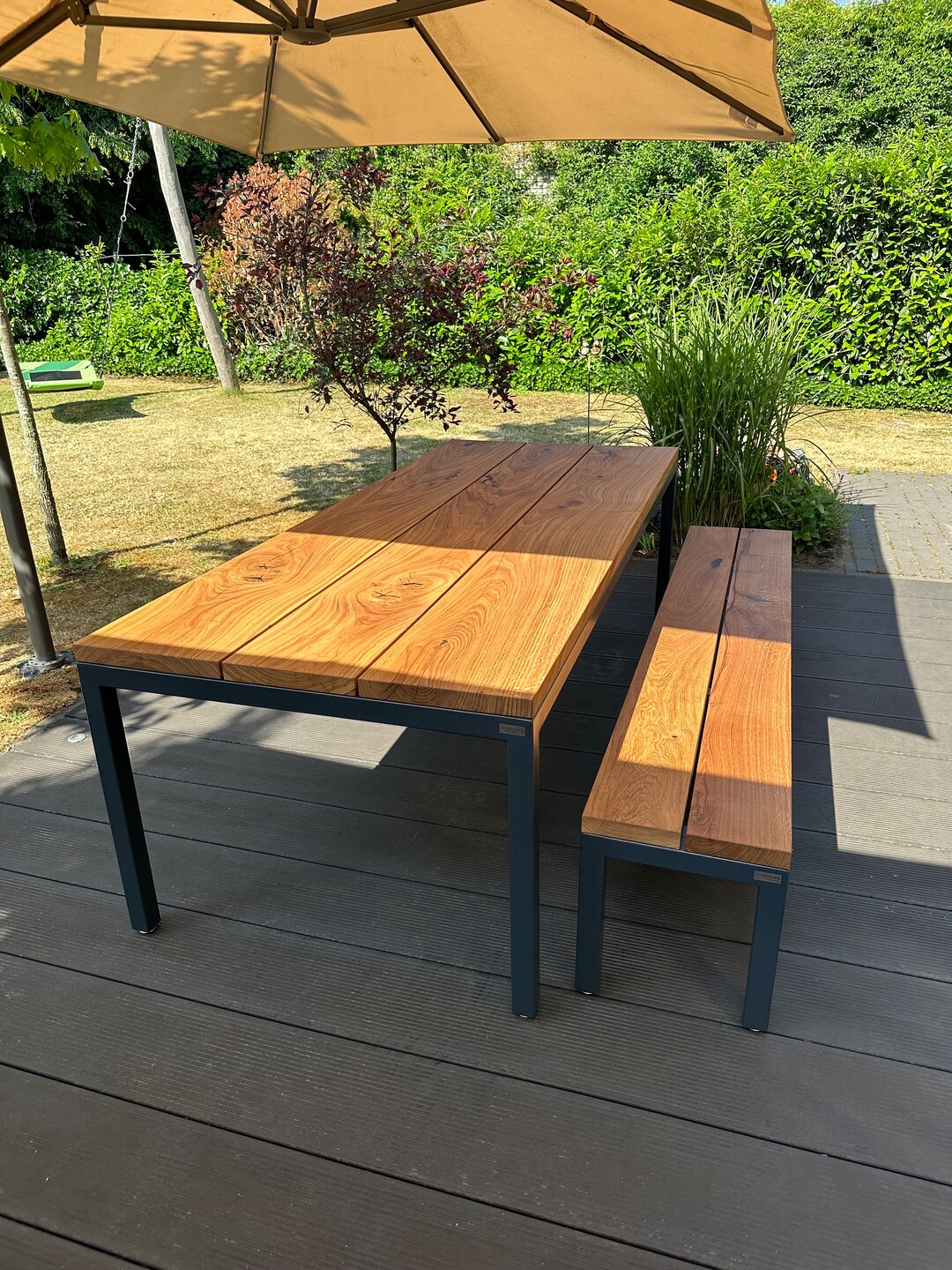 Garden Table Dining Table Oak Wood Steel Solid Wood Garden Furniture