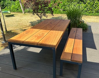 Garden table dining table oak wood steel solid wood garden furniture garden decoration