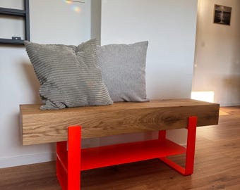 Oak beam bench with shoe rack – Solid wood bench made of oak & steel – Hallway bench / Wardrobe bench – Industrial Bench Handmade