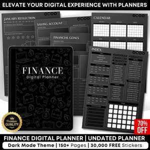 Digital Dark デジタル予算プランナー、財務トラッカー、ファイナンス プランナー、デジタル予算プランナー、日付なしの予算プランナー、GoodNotes プランナー