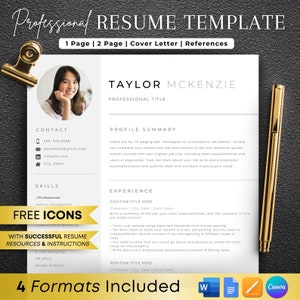 Professional Resume Template with photo, Modern Resume Template, CV Template and Cover Letter Template, Google Docs, Word & Pages