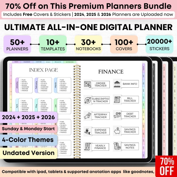 Digital Planner 2024 2025 2026 Undated Digital Planners | Goodnotes Planner Xodo Notability Noteshelf ,iPad Planner Android Planner 4 Themes