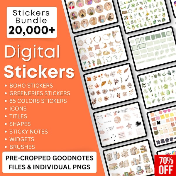 Más de 20000 libros de pegatinas digitales diarios para Goodnotes, archivos PNG de pegatinas digitales, notas adhesivas, pegatinas de iconos digitales, pegatinas de planificador digital