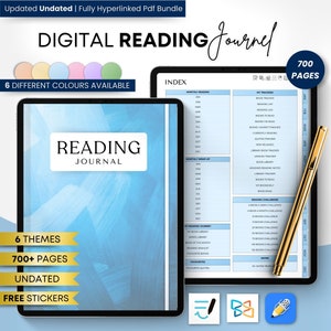 Diario di lettura Planner digitale, regalo per iPad e Android per gli amanti dei libri Registro di lettura Registra recensioni Traccia obiettivi Utilizza con GoodNotes Adesivi gratuiti