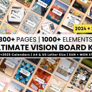 Kit de tablero de visión imprimible con más de 300 imágenes, tablero de visión 2024 2025 en formato PDF, pegatinas para llevar un diario, citas motivacionales, citas inspiradoras para mujeres, objetivos