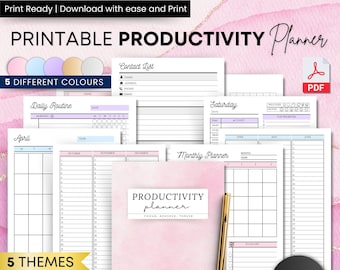 Printable Productivity Planner, Daily Weekly and Monthly Planner, ADHD Adult Planner, ADHD Planner, to do list, Habbit Tracker, Plan Goals