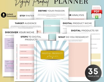 Digital Product Planner Printable | Etsy Seller Planner PDF | 35+ Templates | A4 US Letter | Instant Download
