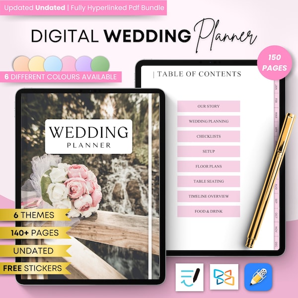 Digital Wedding Planner, Minimalist Wedding planner, Goodnotes Planner, Digital Planner Templates, Ipad Planner, Hyperlinked Planner