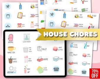 House Chore Stickers: Digital Planner, GoodNotes, iPad (PNG)