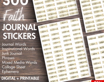 Faith Journal Stickers: Inspirational Words, Phrases (Printable PNG, GoodNotes)